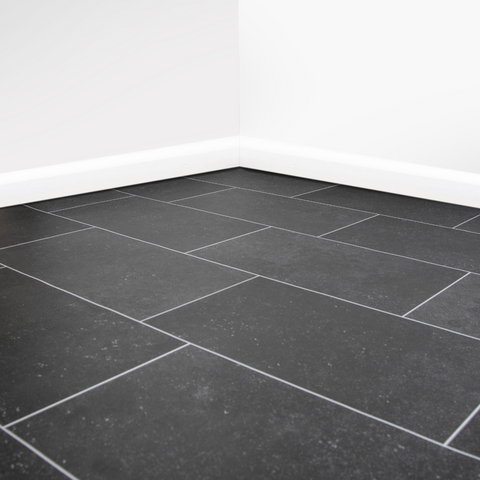 Black Tile Vinyl / Lino Roll Flooring 2m & 4m Width Kitchen Bathroom Flooring