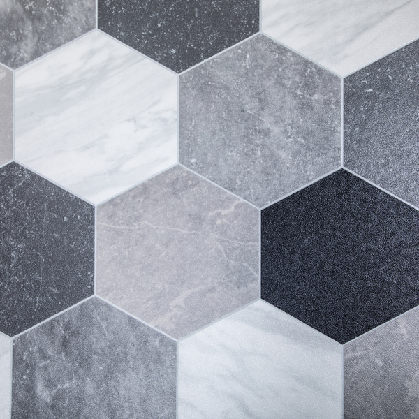 Black & White Venice Tile Vinyl / Lino Roll Flooring 2m & 4m Width Kitchen Bathroom Flooring