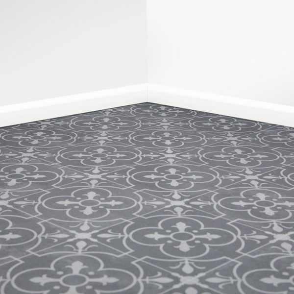 Grey Chic Retro Tile Vinyl / Lino Roll Flooring 2m & 4m Width Kitchen Bathroom Flooring