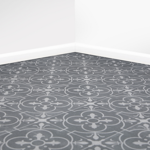 Grey Chic Retro Tile Vinyl / Lino Roll Flooring 2m & 4m Width Kitchen Bathroom Flooring