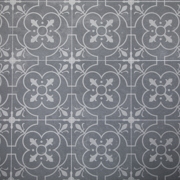 Grey Chic Retro Tile Vinyl / Lino Roll Flooring 2m & 4m Width Kitchen Bathroom Flooring