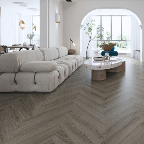 Dark Empire Grey Luxury SPC Click Plank Flooring Herringbone Style - Built-In Underlay Already Installed - 5.2mm Thick