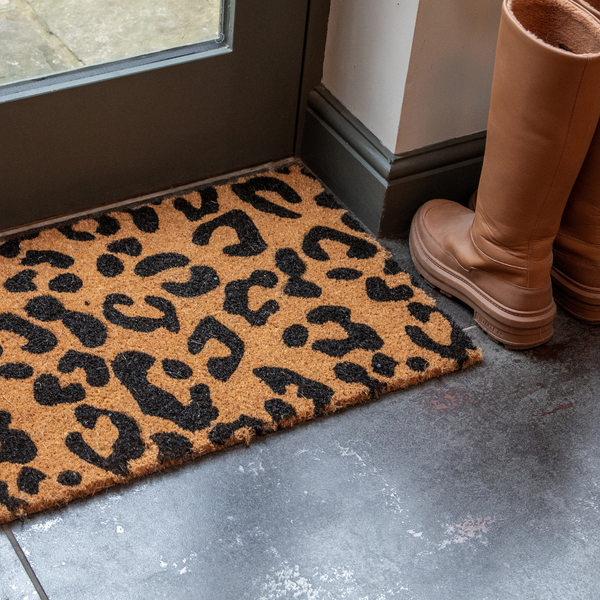 Printed Novelty Leopard Print Coir Door Mat 45cm x 75cm - Indoor and Sheltered Outdoor Use