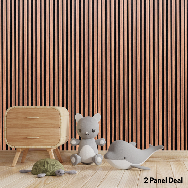 Acoustic Wall Panel Brown Hickory Oak Decorative Sound Reducing Paneling - 2 Panel Deal