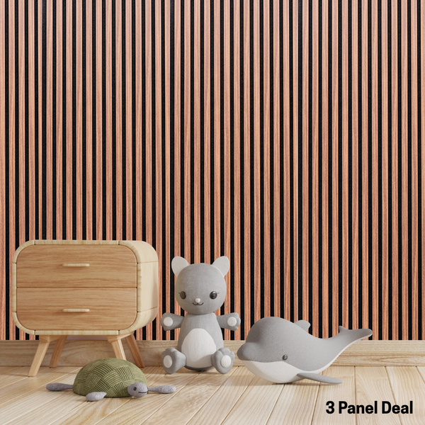 Acoustic Wall Panel Brown Hickory Oak Decorative Sound Reducing Paneling - 3 Panel Deal