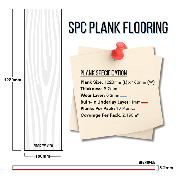 Titan Grey Oak Luxury SPC Click Plank Flooring - Built-In Underlay Already Installed - 5.2mm Thick