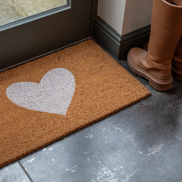 Printed Novelty Heart Coir Door Mat 45cm x 75cm - Indoor and Sheltered Outdoor Use