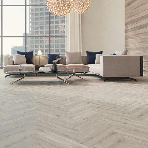 Chateau Mid Grey Luxury SPC Click Plank Flooring Herringbone Style - 5.2mm Thick