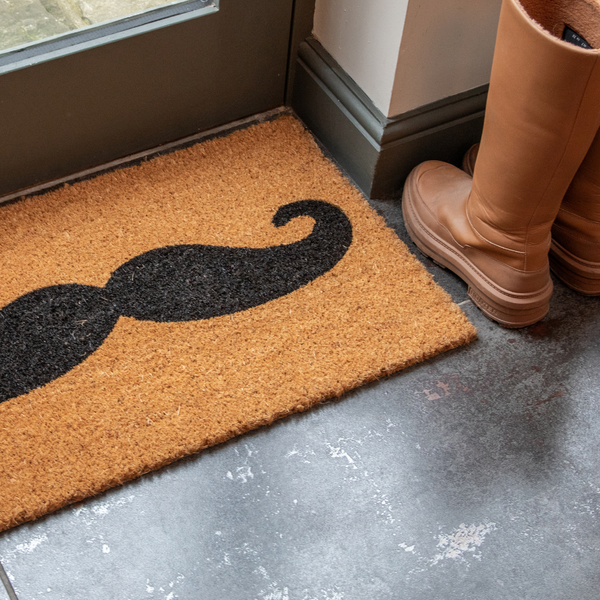 Printed Novelty Moustache Coir Door Mat 45cm x 75cm - Indoor and Sheltered Outdoor Use