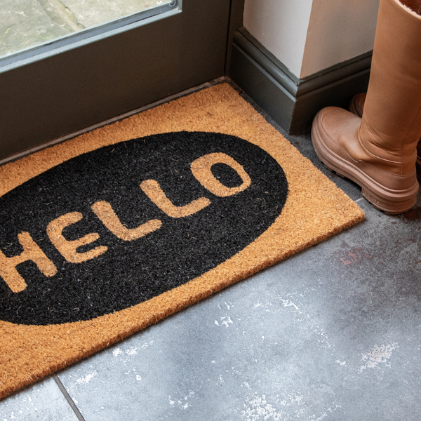 Printed Novelty Hello Coir Door Mat 45cm x 75cm - Indoor and Sheltered Outdoor Use