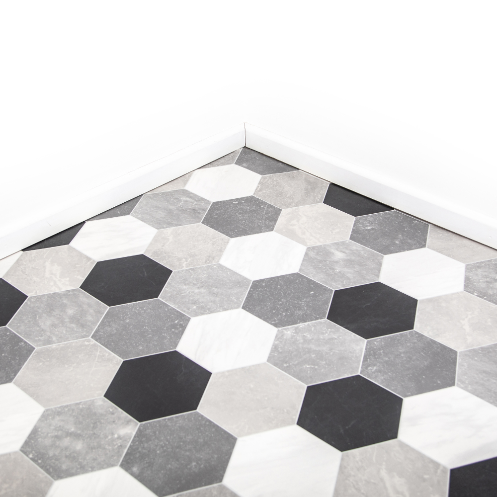 Black & White Venice Tile Vinyl / Lino Roll Flooring 2m & 4m Width Kit