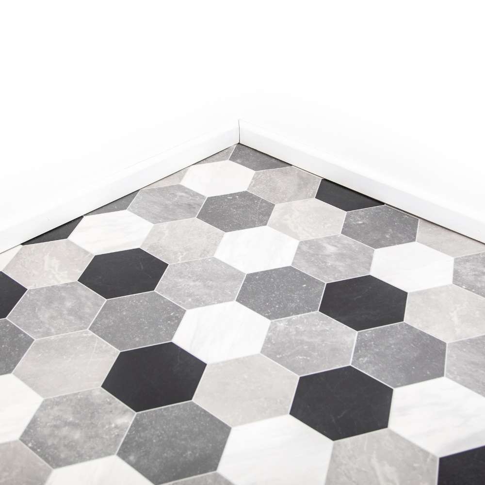 Black White Venice Tile Vinyl Lino Roll Flooring 2m 4m Width Kitchen Bathroom Flooring