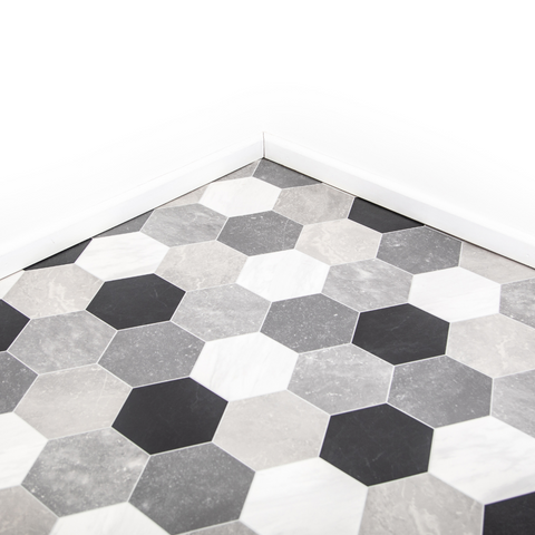 Black & White Venice Tile Vinyl / Lino Roll Flooring 2m & 4m Width Kitchen Bathroom Flooring