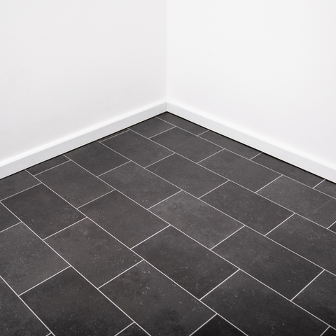 Black Tile Vinyl / Lino Roll Flooring 2m & 4m Width Kitchen Bathroom Flooring