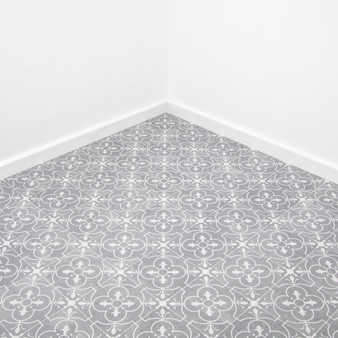 Grey Chic Retro Tile Vinyl / Lino Roll Flooring 2m & 4m Width Kitchen Bathroom Flooring