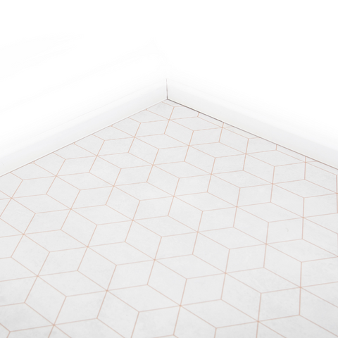 White Rose Geometric Tile Vinyl / Lino Roll Flooring 4m Width Kitchen Bathroom Flooring